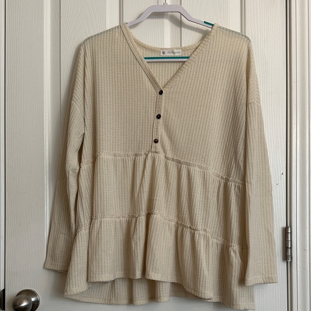 Cream Long Sleeve Women's Top